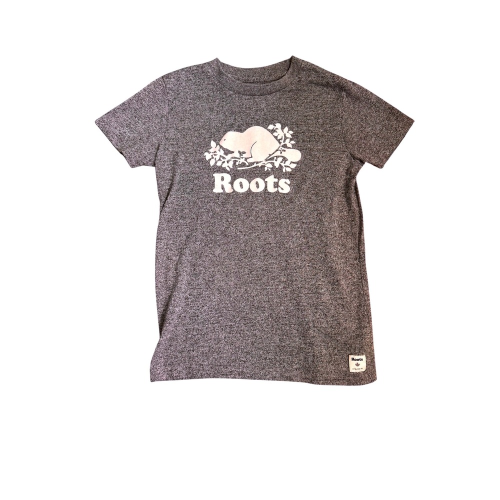 Roots Womens Heritage Beaver Logo T-Shirt Salt and Pepper Grey XS